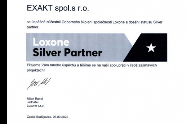 EXAKT® spol. s r.o. Silver Partnerem společnosti Loxone